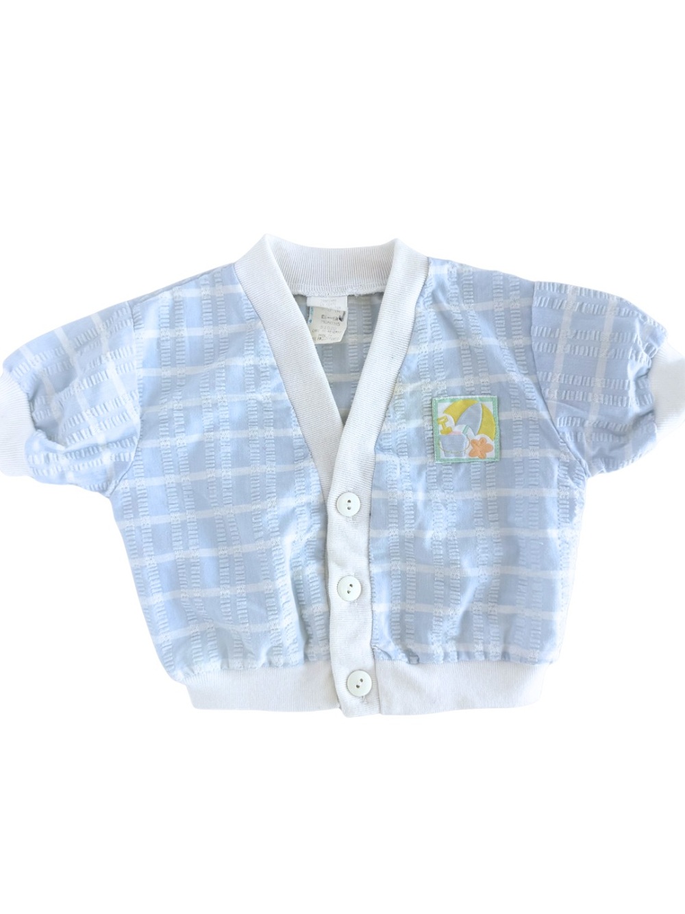 Vintage Baby Romper Set 6-9 Months Beach Teddy Bear Outfit Blue White 2pc - Picture 9 of 13